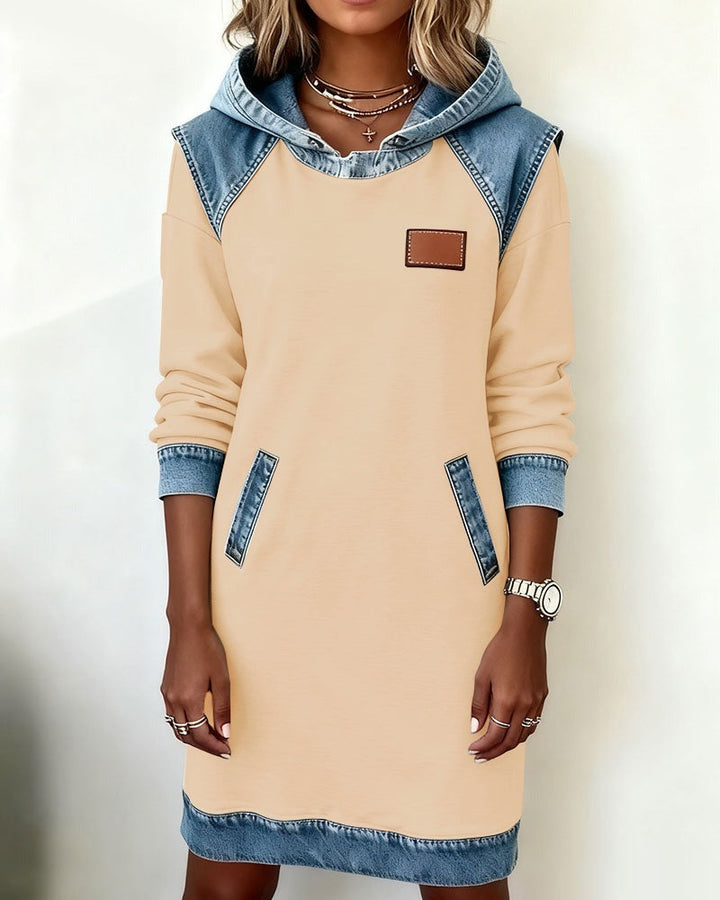 Chloe - Casual Hooded Denim Insert Dress