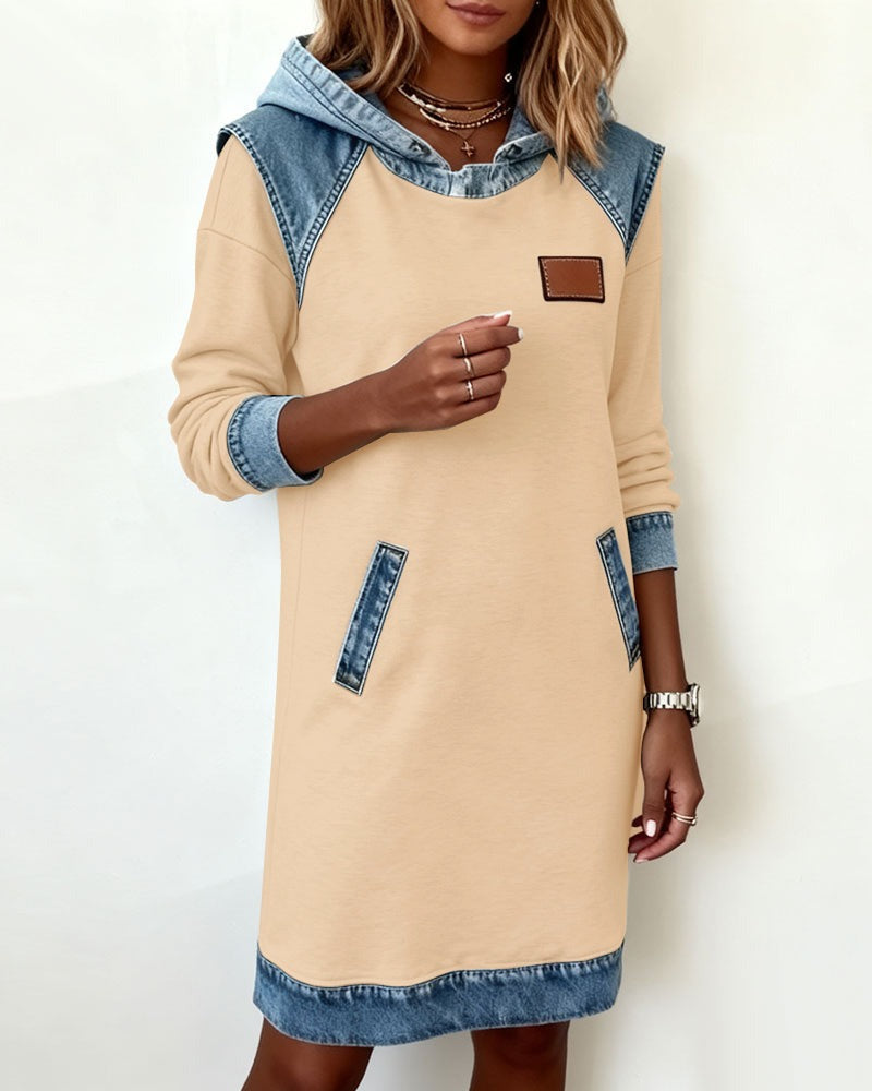 Chloe - Casual Hooded Denim Insert Dress