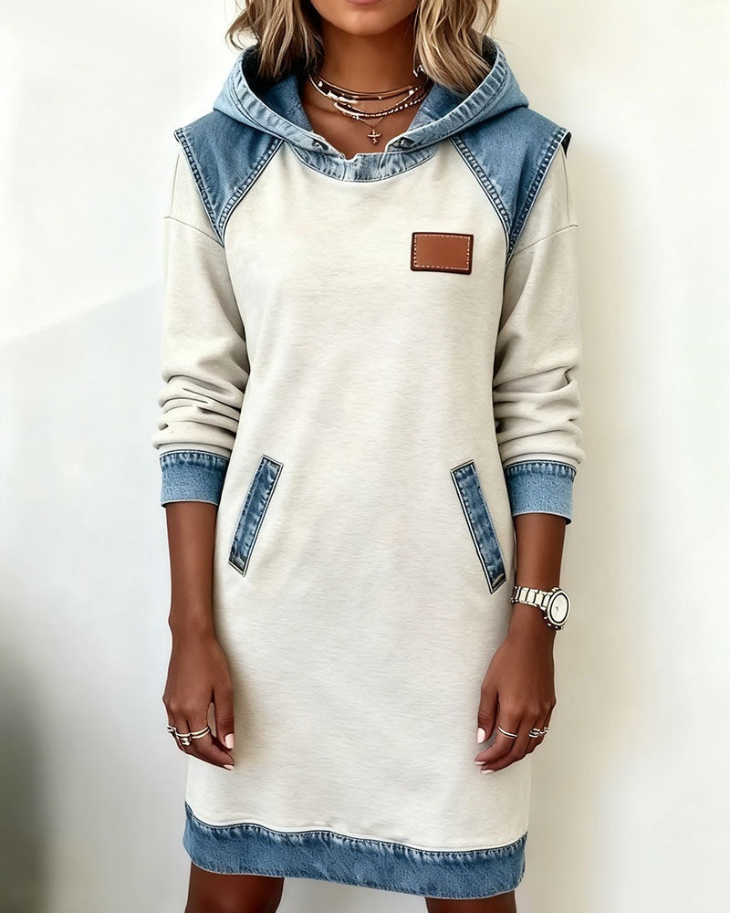 Chloe - Casual Hooded Denim Insert Dress