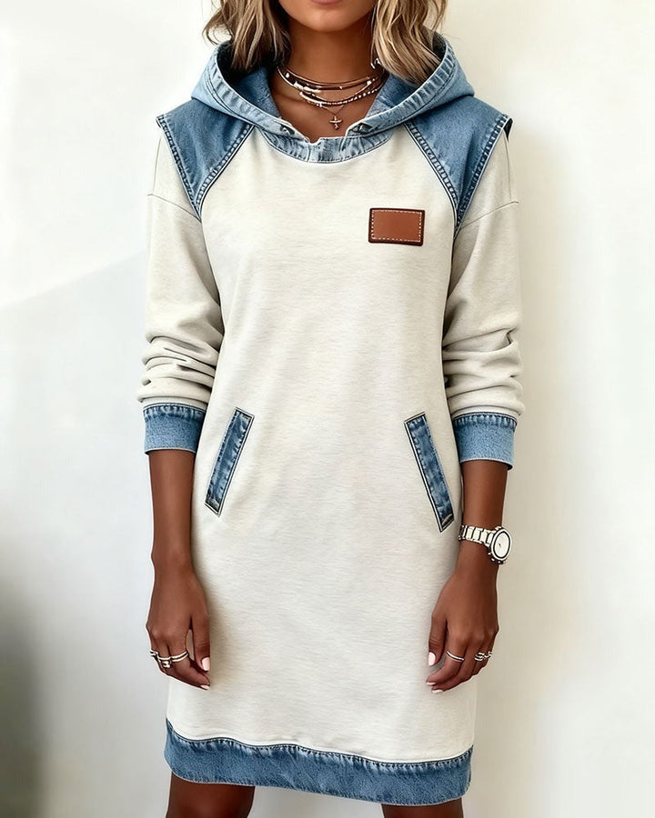 Chloe - Casual Hooded Denim Insert Dress